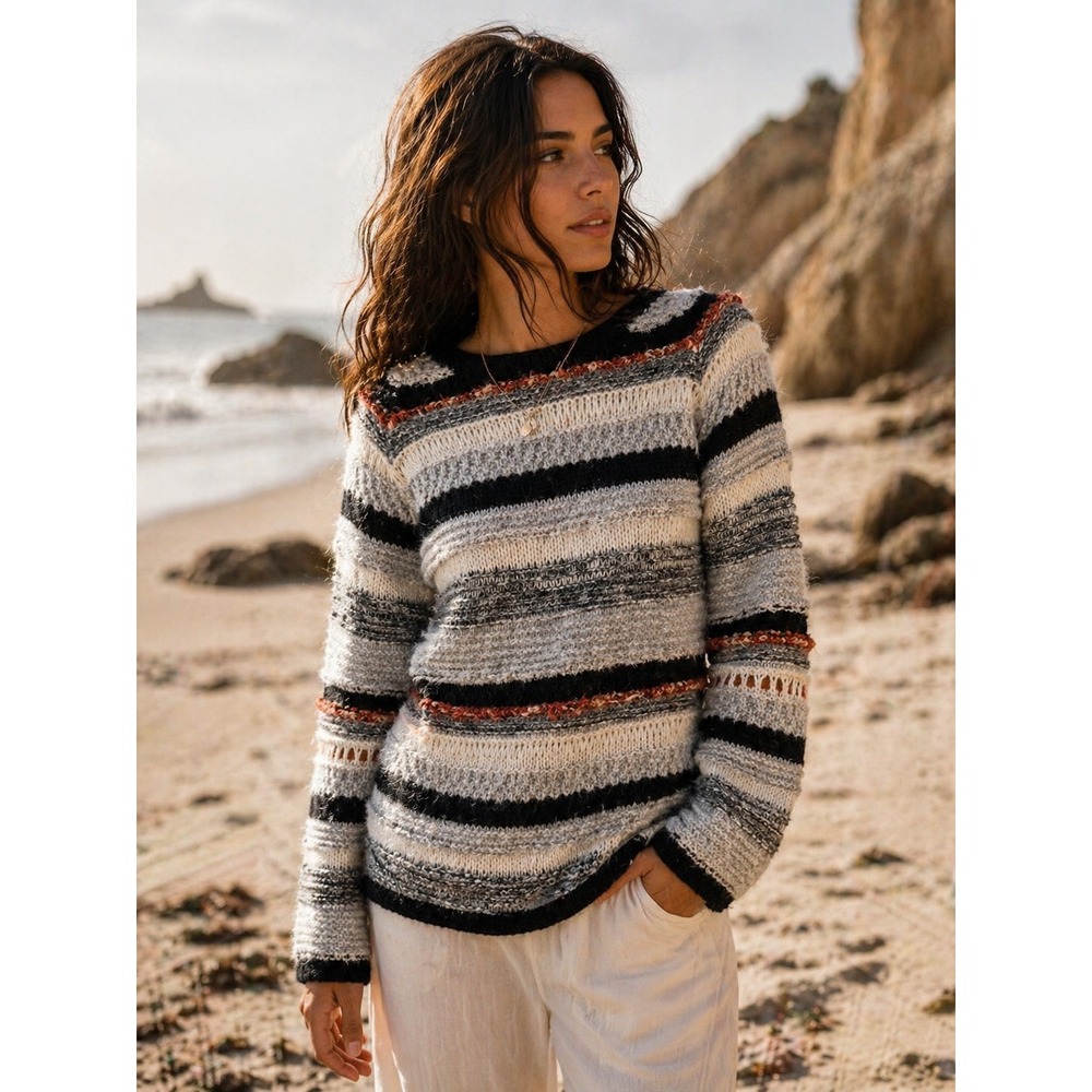 Ulla Johnson Striped Alpaca Silk Sweater Textured Chunky Knit Boho Size S